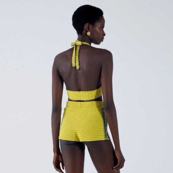 NWT My Beachy Side Rosemary Knitted Halter Crop Top & Shorts Set Moss XS-S - Picture 2 of 11
